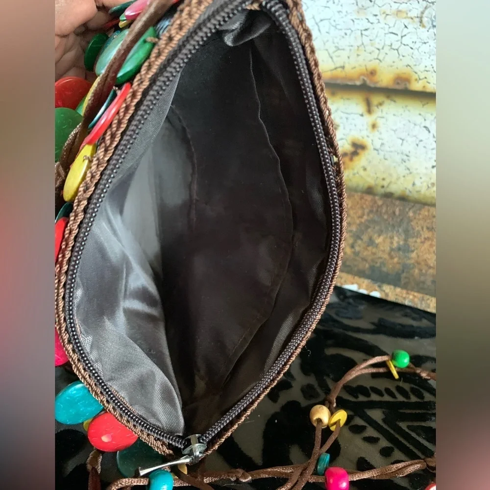 Multicolor Wooden Beaded‎ Sling Crossbody Bag
